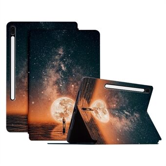 Samsung Galaxy Tab S7 FE / Tab S7 Plus / Tab S8+ kotelokuviotulostus PU-nahkainen läppäkansi Stand