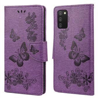 Imprint Butterfly Flower -nahkainen lompakkokotelo Stand Samsung Galaxy A03s:lle (166,5 x 75,98 x 9,14 mm)