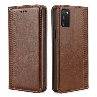 Shockproof Auto-absorbed Plaid Design Flip Phone Cover Leather Card Holder Phone Case for Samsung Galaxy A03s (166.5 x 75.98 x 9.14mm)