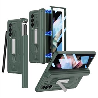 GKK Hard PC Kickstand -puhelinkotelo Samsung Galaxy Z Fold3 5G -puhelimelle, liukukynäpaikan magneettinen absorptiokotelo karkaistulla lasikalvolla
