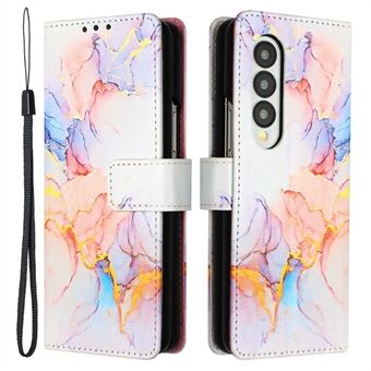 YB-kuviotulostus Nahka-sarja-5 Samsung Galaxy Z Fold3 5G Flip Folio Lompakonsuojus PU-nahkapainettu marmorikuvioinen teline Stand hihnalla