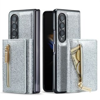 DG.MING M3 -sarja Samsung Galaxy Z Fold3 5G 2-in-1 Glitteri PU-nahkapäällysteinen PC+TPU-törmäyksenestoinen takakuori Magneettinen irrotettava vetoketjullinen lompakko-puhelimen kansi jalustalla