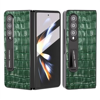ABEEL Samsung Galaxy Z Fold3 5G Crocodile Texture -takakotelo lehmännahkainen nahka + PC-telineen puhelimen kansi karkaistulla lasikalvolla