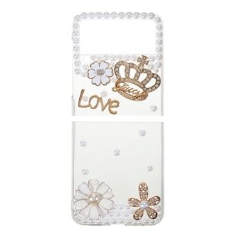 Crown Flower Sticking Diamond Pearls Decor Anti-Drop Tyylikäs kova PC:n suojakuori Samsung Galaxy Z Flip3 5G:lle