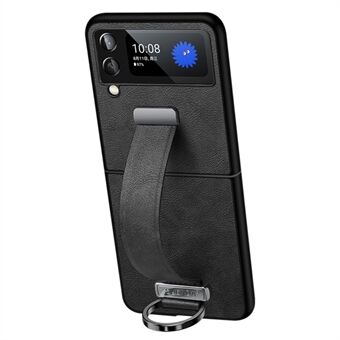 SULADA Fashion Series Samsung Galaxy Z Flip3 5G Kickstand Crazy Horse Texture Galvanoitu nahkapäällysteinen PC-puhelinkotelo rannenauhalla