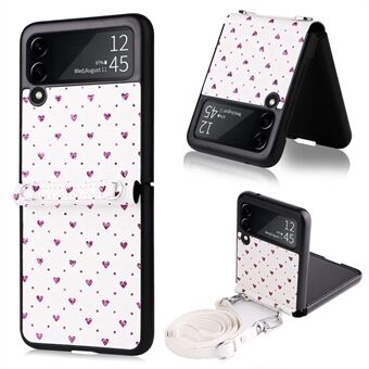 Samsung Galaxy Z Flip3 5G PU-nahkapäällysteiselle PC-kotelolle useita sydämen muotoja, yksiosainen puhelimen suojus olkahihnalla