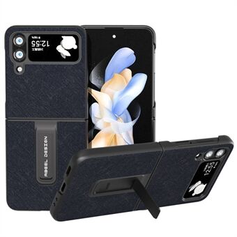 ABEEL Samsung Galaxy Z Flip3 5G -jalustalle lehmännahkainen nahkapäällysteinen PC-kotelo Cross Texture -puhelimen suojus