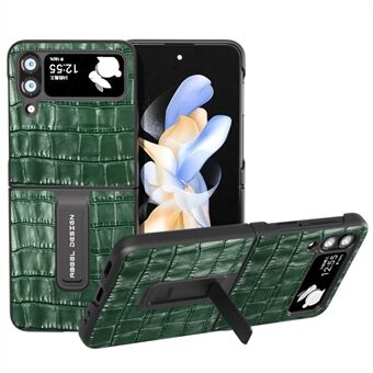 ABEEL Samsung Galaxy Z Flip3 5G Kickstand -puhelinkotelolle Krokotiilirakenne lehmännahalla päällystetty PC-kuori