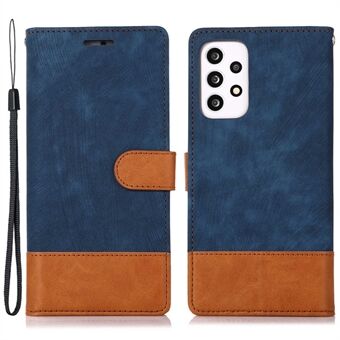 Samsung Galaxy A13 4G / A13 5G / M13 5G / A04 4G (164,4 x 76,3 x 9,1 mm) / A04s 4G (164,7 x 76,7 x 9,1 mm) Color Splicing Wallet Phone -kuori Skin-Touch Feeling Stand Flip Cover Leather