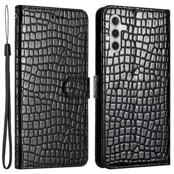 Stand Shell Samsung Galaxy A13 5G -puhelimelle, törmäyksenestoinen puhelimen nahkainen lompakkosuoja Crocodile Texture -kotelo hihnalla