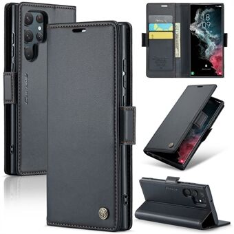 CASEME 023 -sarja Samsung Galaxy S22 Ultra 5G -nahkaiselle lompakkokotelolle RFID- Stand Litchi Texture -puhelimen kansi