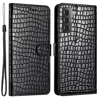 Samsung Galaxy S22 5G Crocodile Texture -pudotusta estävälle puhelinkuorelle Nahkainen Stand Lompakko käsihihnalla