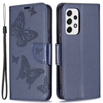 Useita Butterfly-painettuja PU-nahkaisia ​​Flip Folio Cover Stand Iskunkestävä suojakuori hihnalla Samsung Galaxy A53 5G:lle
