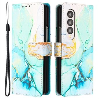 YB Pattern Printing Nahka Series-5 Samsung Galaxy Z Fold4 5G Marmorikuvioinen Lompakkokotelo PU Nahkainen Flip Folio Stand Puhelimen kansi hihnalla