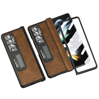 Kova PC-nahkapäällysteinen suojakuori Samsung Galaxy Z Fold4 5G Pudotuksenkestävälle Puhelimen kotelolle Iskunkestävä suojus jalustatuella langattomalla latauksella