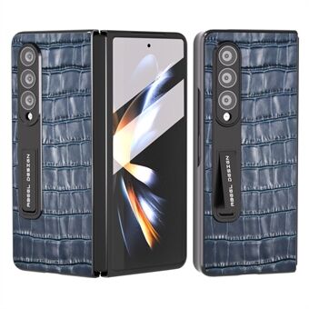 ABEEL Samsung Galaxy Z Fold4 5G Crocodile Texture -jalustalle, lehmännahkainen nahka + PC-puhelinkotelo karkaistulla lasikalvolla