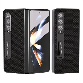 ABEEL Samsung Galaxy Z Fold4 5G Hiilikuiturakenne Iskunkestävä Kotelo PU Nahka + PC Kickstand puhelimen kansi karkaistu lasikalvo