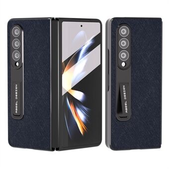 ABEEL Samsung Galaxy Z Fold4 5G -jalustalle lehmännahkainen nahkapäällysteinen PC-puhelimen kansi poikkikuvioinen liukastumisenestokotelo, jossa karkaistu lasikalvo