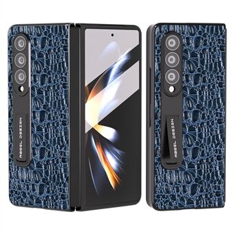ABEEL Samsung Galaxy Z Fold4 5G Kickstand Cover aito lehmännahka + PC Texture -puhelinkotelo karkaistulla lasikalvolla