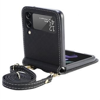 Putoamista estävä puhelimen suojus Samsung Galaxy Z Flip4 5G:lle, yksiosainen design-ruudukkopainettu puhelinkotelo ja pitkä kaulanauha