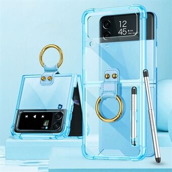 GKK Samsung Galaxy Z Flip4 5G Finger Ring Design Airbag Putoamista estävä TPU läpinäkyvä puhelinkotelo kynällä