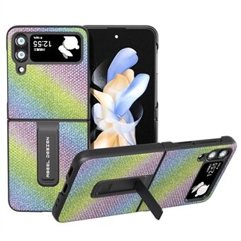 ABEEL Samsung Galaxy Z Flip4 5G Kickstand-puhelinkotelolle Scratch PU-nahkapäällysteinen PC tekojalokivikuvioinen kansi - Multi