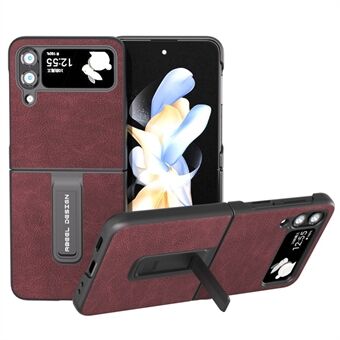 ABEEL Samsung Galaxy Z Flip4 5G Kickstand-puhelinkotelolle Scratch Litchi Texture PU-nahkainen PC-kuori