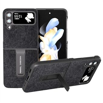 ABEEL Samsung Galaxy Z Flip4 5G Kickstand Suojakotelo PU Nahka + PC Retro Litchi Texture -puhelimen kansi