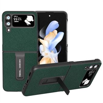 ABEEL Kickstand Suojakuori Samsung Galaxy Z Flip4 5G:lle, Cross Texture lehmännahkainen nahkapäällysteinen PC-puhelimen kansi