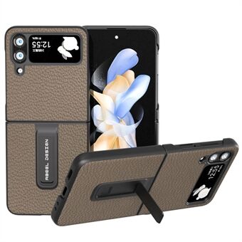 ABEEL Samsung Galaxy Z Flip4 5G Litchi Texture Kickstand -puhelinkotelolle lehmännahkainen nahkapäällysteinen PC-kuori
