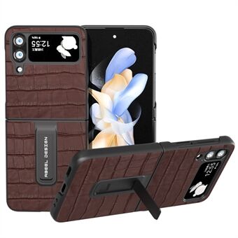 ABEEL Samsung Galaxy Z Flip4 5G Crocodile Texture -puhelinkotelolle lehmännahkainen nahka + PC-telineen suojus