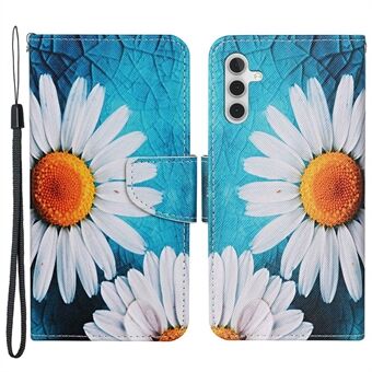Samsung Galaxy A14 5G Cross Texture PU-nahkainen Flip Stand Kotelo -kuviotulostus Magneettisesti suljettava Folio Lompakon puhelimen kansi hihnalla