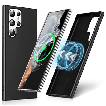 Liquid Series Samsung Galaxy S23 Ultra Magneettinen puhelinkotelo Kumitettu Pehmeä TPU-suojapuhelin Takakansi Tuki Langaton lataus - Musta
