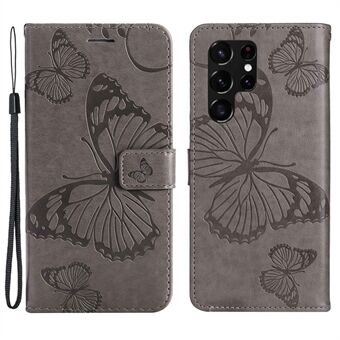 KT Imprinting Flower Series-2 -puhelimen kotelo Samsung Galaxy S23 Ultra PU -nahkapainetulla perhoskuviolla Magneettisella Stand Flip Lompakon suoja