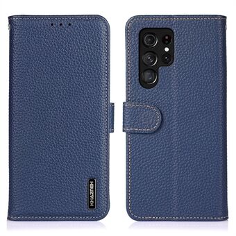 KHAZNEH Samsung Galaxy S23 Ultra Aito Nahka Täyssuojakuori Litchi Texture puhelimen Stand
