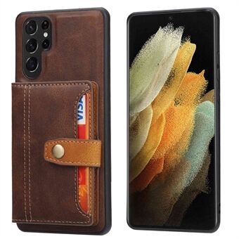Samsung Galaxy S23 Ultra Iskunkestävä Calf Texture -puhelimen kotelo Korttipaikat Kickstand PU Nahkapäällystetty TPU Suojaava Takakansi