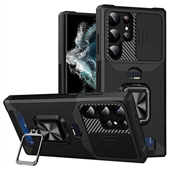Samsung Galaxy S23 Ultra Card Holder Kickstand Kova PC Pehmeä TPU-puhelimen kotelo Liukukameran Linssinsuoja Pudotuksenesto Suoja