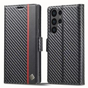 LC.IMEEKE Samsung Galaxy S23 Ultra Carbon Fiber Texture -puhelimen lompakkokotelolle PU-nahkainen iskunkestävä jalusta puhelimen Stand