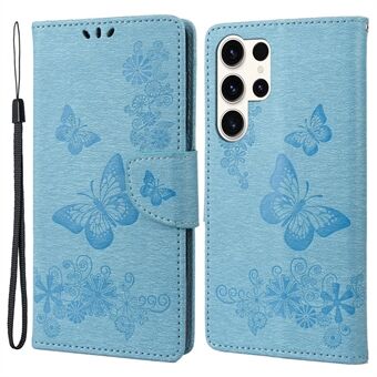 Pudotusta estävä puhelimen suojus Samsung Galaxy S23 Ultralle, PU nahkainen puhelinkotelo Lompakko Butterflies Flower Painettu kuori Stand