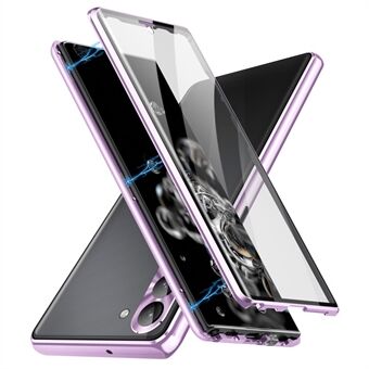 Putoamisen estävä läpinäkyvä puhelinkotelo Samsung Galaxy S23:lle, yksipuolinen karkaistu lasi + PC-paneeli Magneettinen adsorptio metallirunkoinen puhelimen suojakuori turvasoljella