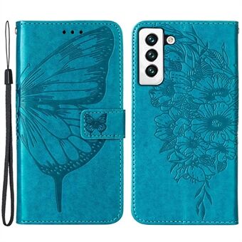 YB Imprinting Series-4 - Samsung Galaxy S23 Butterfly Flower -painettu PU-nahka iskunkestävä kotelo Taitettava Stand Lompakon päällinen hihnalla