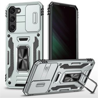 Armour Series for Samsung Galaxy S23 Kickstand Iskunvaimennus PC + TPU Hybrid Cover Suojapuhelinkotelo ja Slide Camera Protector