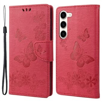 Iskunkestävä matkapuhelinkotelo Samsung Galaxy S23+:lle, Butterflies Flower -painatus, PU-nahkainen puhelimen kansi ja Stand