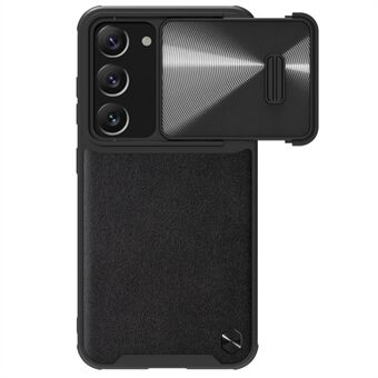 NILLKIN puhelimen suojakuori Samsung Galaxy S23+:lle, Slide Camera Protection PU Nahka + PC + TPU puhelinkotelo - musta