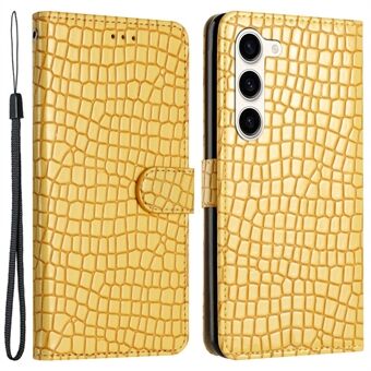 Samsung Galaxy S23+:lle Crocodile Texture PU Nahkainen Stand , puhelimen lompakkokotelo ja käsihihna