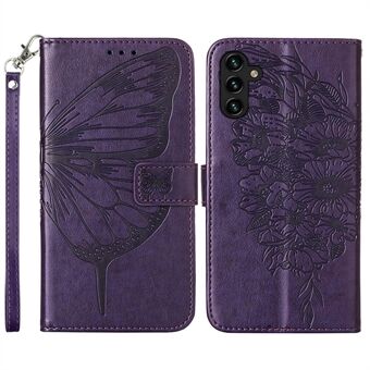 YB Imprinting Series-4 Samsung Galaxy A54 5G PU -nahkaiselle Stand Butterfly Flower -painettu täyden suojan lompakkokotelo käsihihnalla