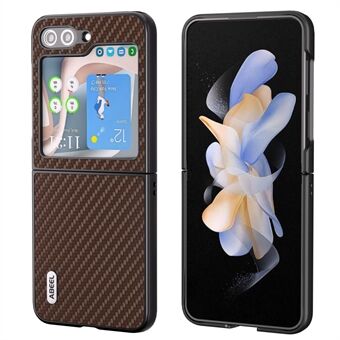 ABEEL Samsung Galaxy Z Flip5 5G PU Nahkapäällysteinen PC Takakuori Hiilikuiturakenne Iskunkestävä puhelinkotelo