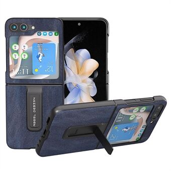 ABEEL Samsung Galaxy Z Flip5 5G lehmännahkakuvioiselle puhelinkuorelle PU-nahkapäällysteinen PC-telineen suojus