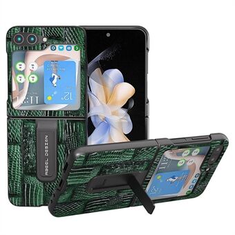 ABEEL Samsung Galaxy Z Flip5 5G Mahjong Texture -jalustalle aito lehmännahka + PC-puhelinkotelo
