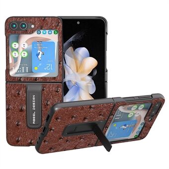 ABEEL Samsung Galaxy Z Flip5 5G Kickstand -puhelinkotelolle aitoa lehmännahkaa + PC Strutsin tekstuuria suojaava suojus